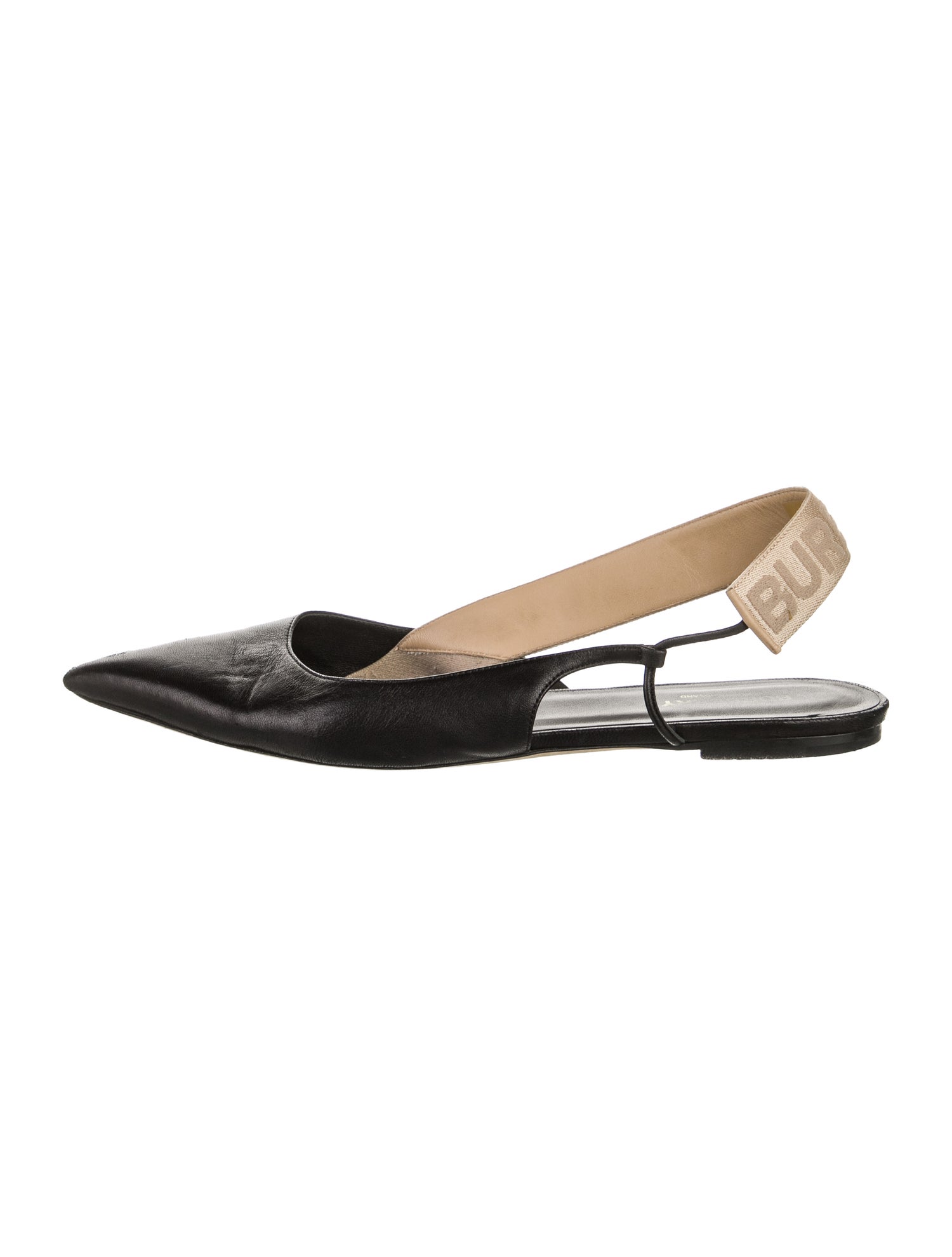 Burberry Signature Logo Leather Slingback Flats