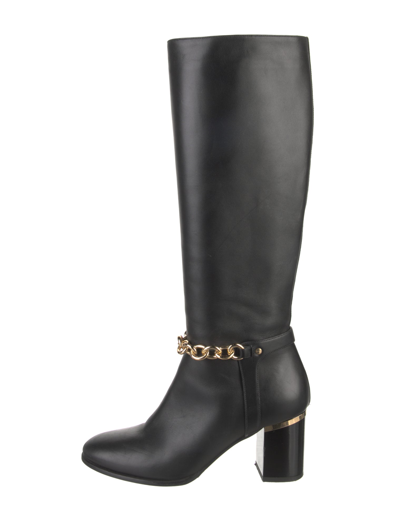 Burberry Leather Chain-Link Accents Riding Boots