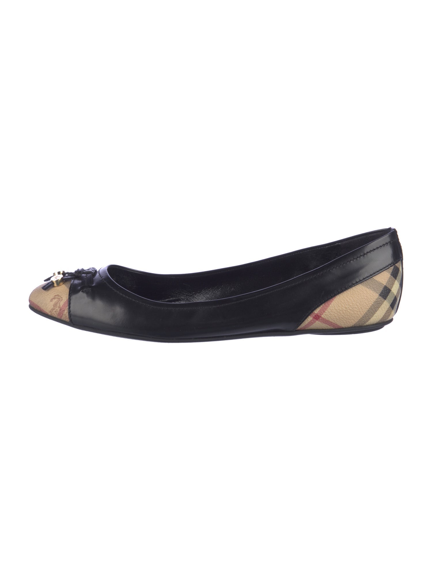 Burberry Leather Plaid Print Ballet Flats