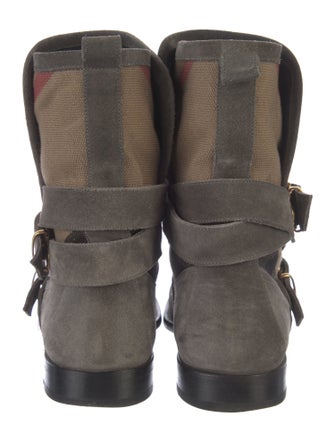 Burberry Exploded Check Pattern Suede Moto Boots
