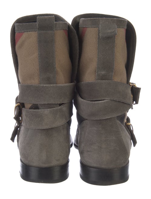 Burberry Exploded Check Pattern Suede Moto Boots