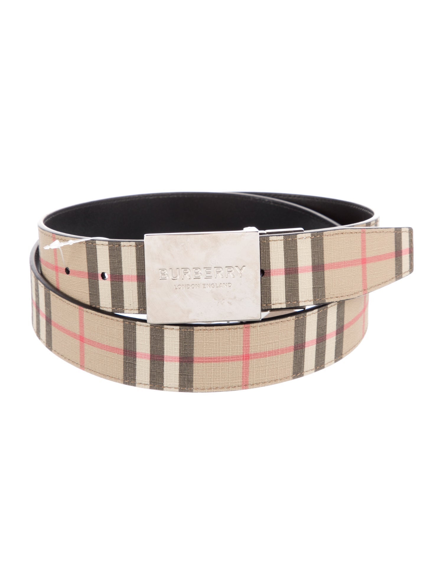 Burberry Nova Check Pattern Leather Trim Embellishment Belt