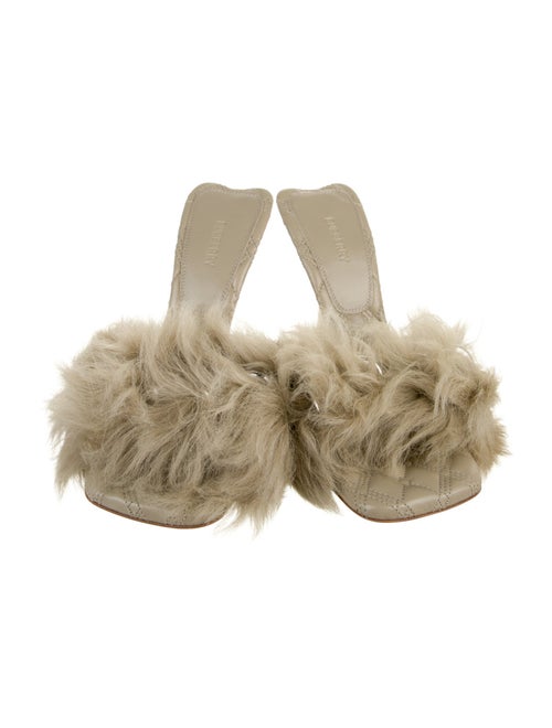 Burberry Leather Fur Trim Slides