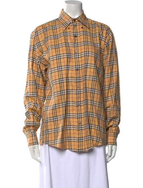 Burberry London Plaid Print Long Sleeve Button-Up Top