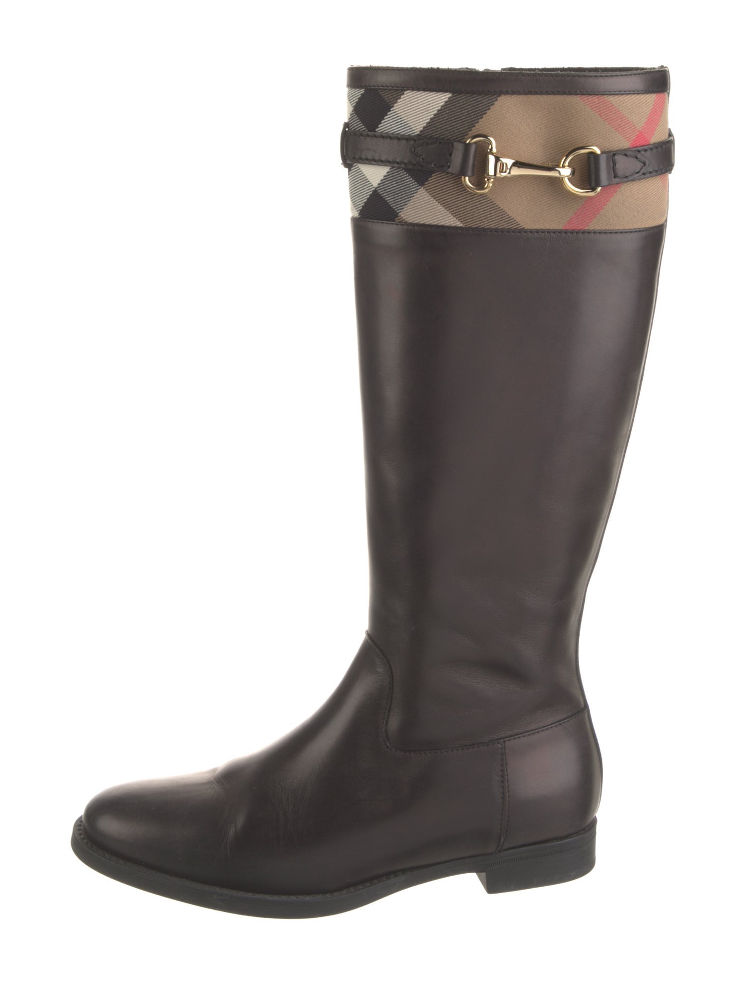 Burberry Exploded Check Pattern Leather Riding Boots