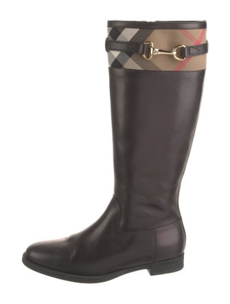 Burberry Exploded Check Pattern Leather Riding Boots