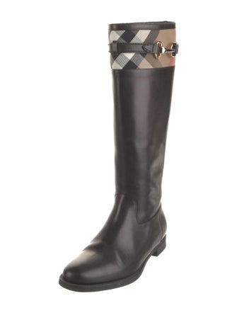 Burberry Exploded Check Pattern Leather Riding Boots
