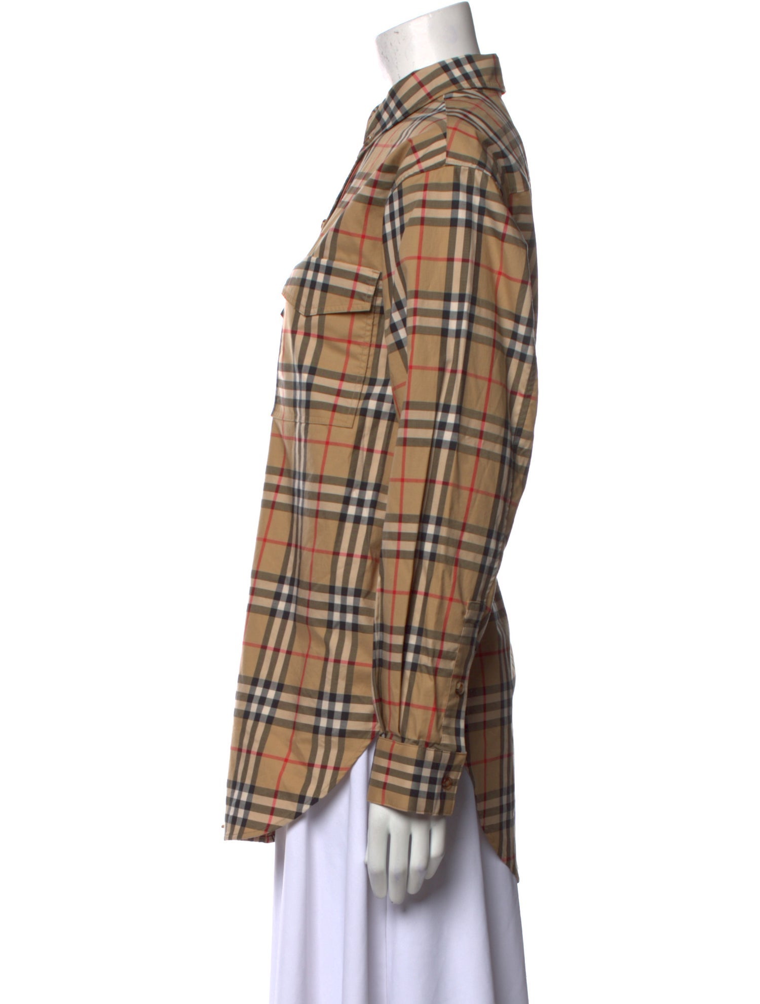 Burberry Plaid Print Long Sleeve Button-Up Top