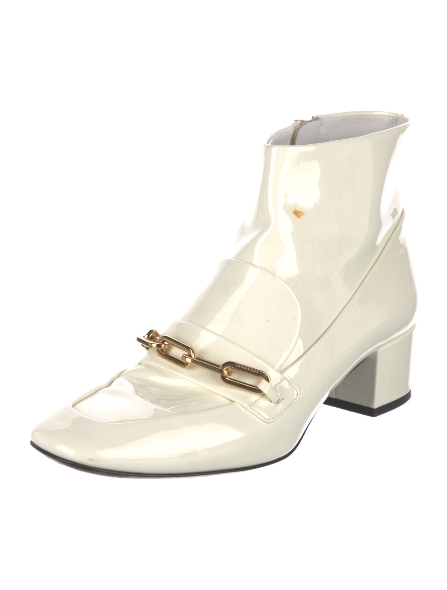 Burberry Patent Leather Chain-Link Accents Boots