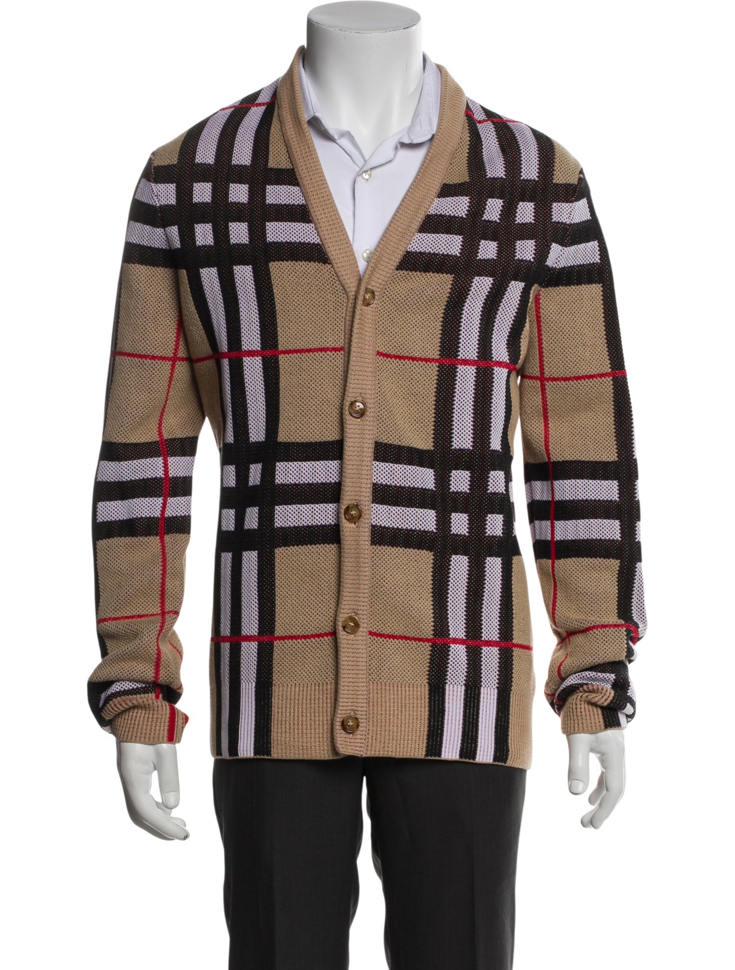 Burberry Plaid Print V-Neck Cardigan