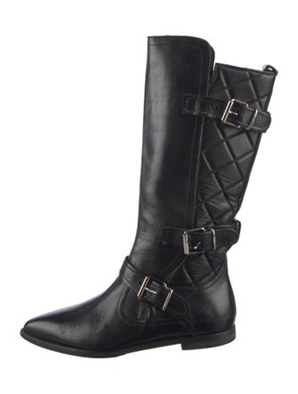 Burberry Quilted Pattern Leather Moto Boots