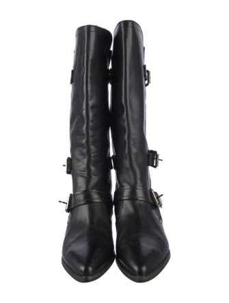 Burberry Quilted Pattern Leather Moto Boots