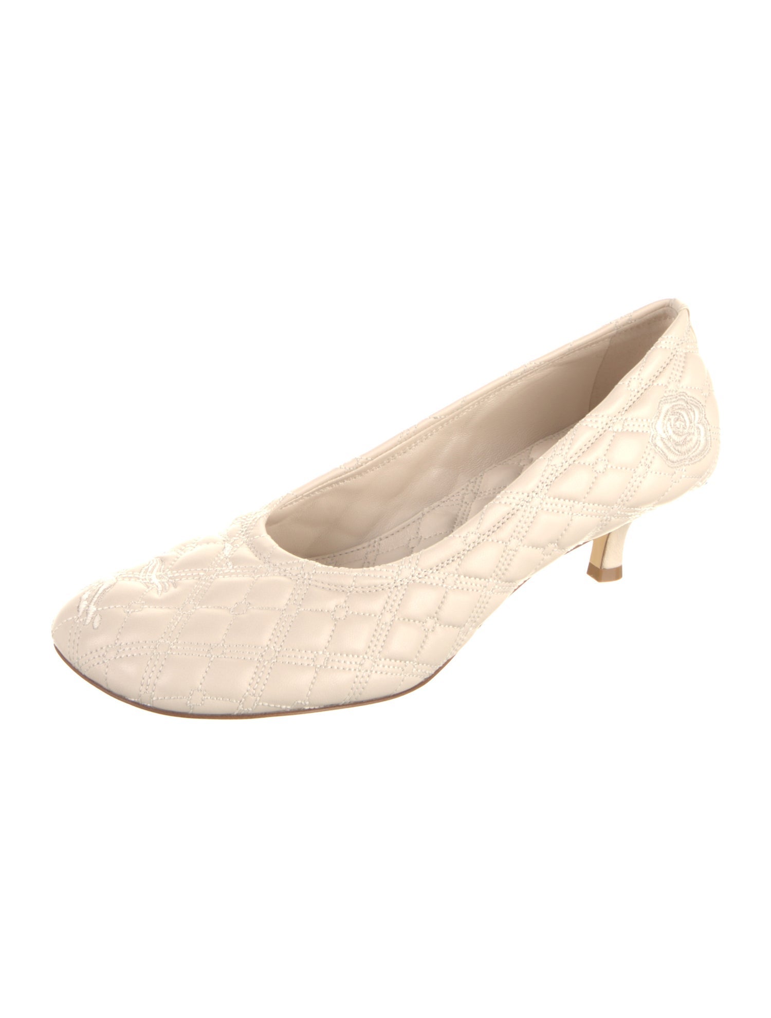 Burberry Leather Embroidered Accent Pumps