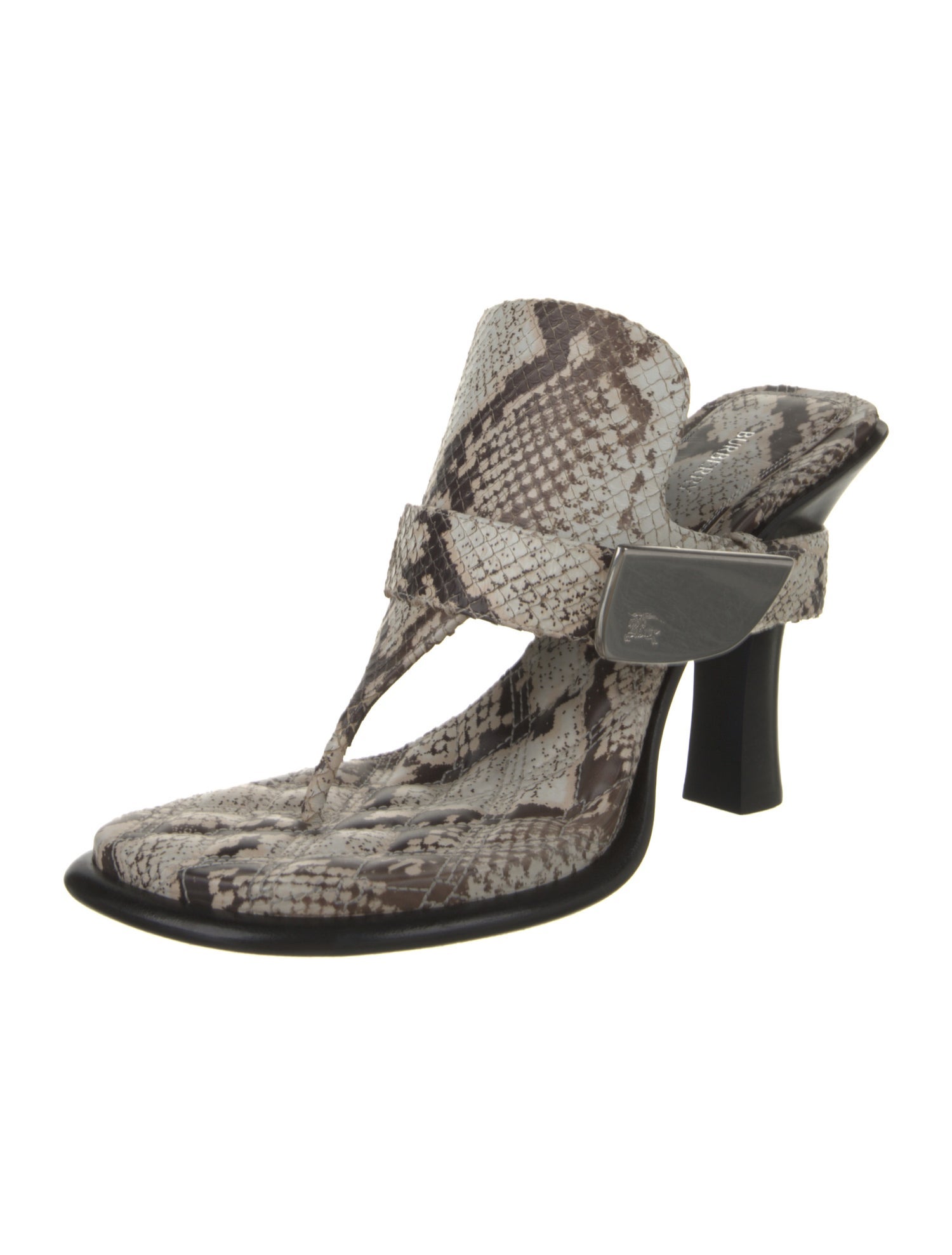 Burberry Leather Animal Print T-Strap Sandals