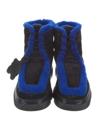 Burberry Suede Fur Trim Lace-Up Boots