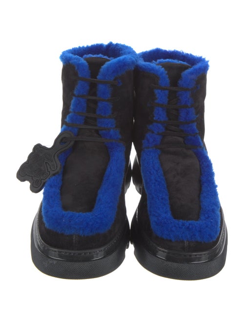 Burberry Suede Fur Trim Lace-Up Boots