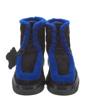 Burberry Suede Fur Trim Lace-Up Boots