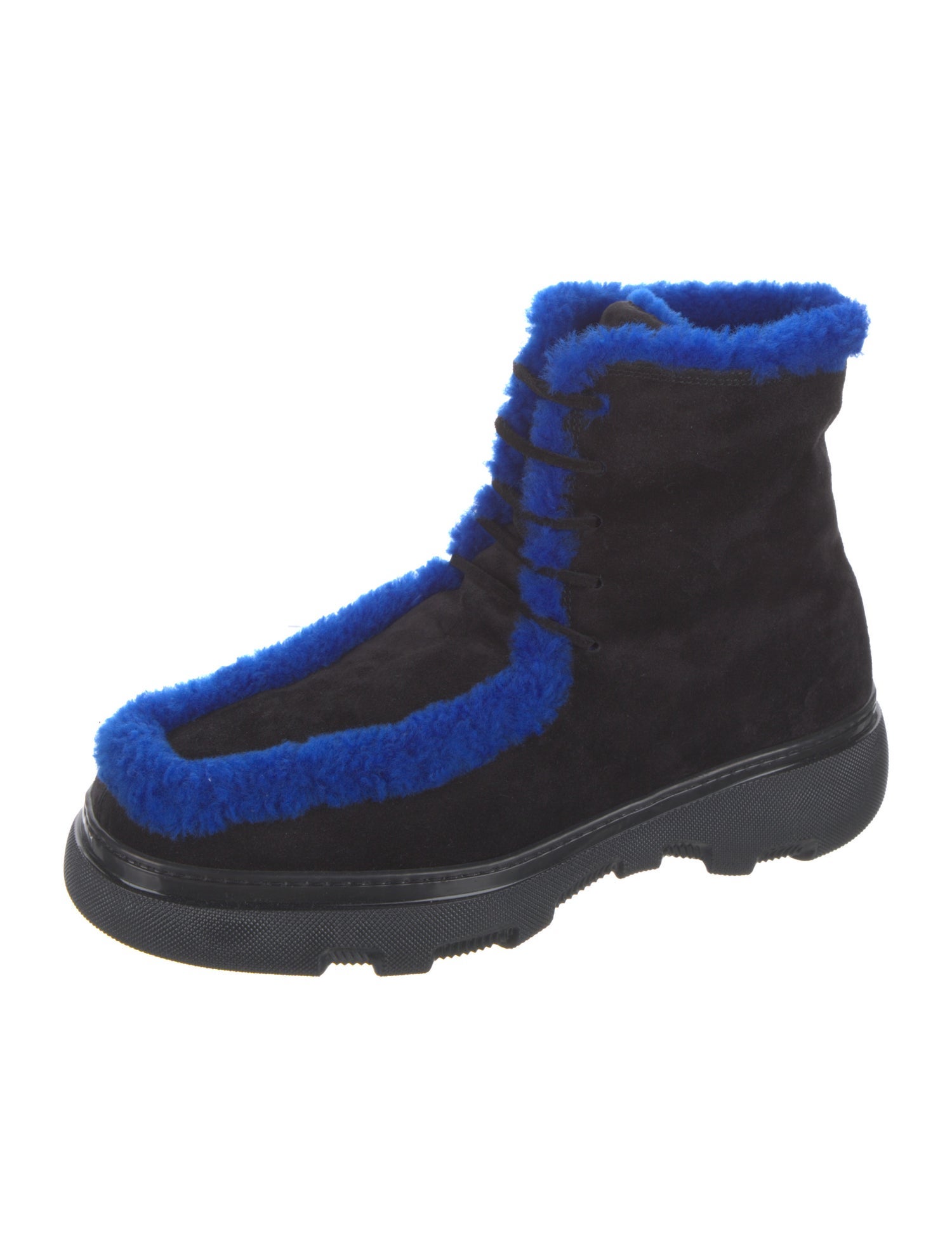 Burberry Suede Fur Trim Lace-Up Boots