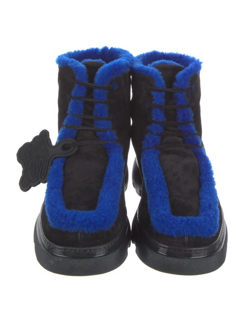 Burberry Suede Fur Trim Lace-Up Boots