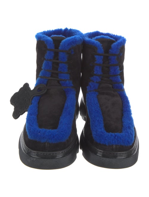 Burberry Suede Fur Trim Lace-Up Boots