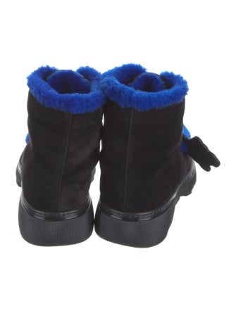 Burberry Suede Fur Trim Lace-Up Boots
