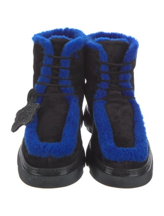 Burberry Suede Fur Trim Lace-Up Boots