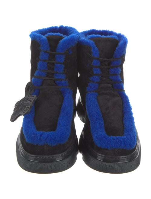 Burberry Suede Fur Trim Lace-Up Boots