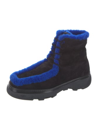 Burberry Suede Fur Trim Lace-Up Boots