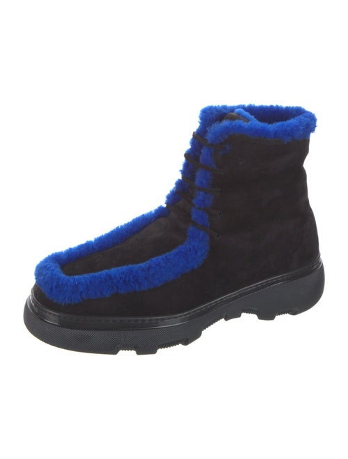 Burberry Suede Fur Trim Lace-Up Boots