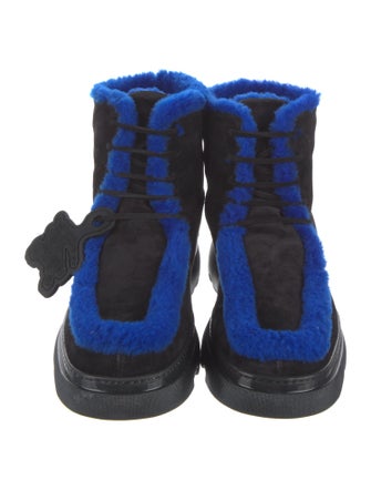 Burberry Suede Fur Trim Lace-Up Boots
