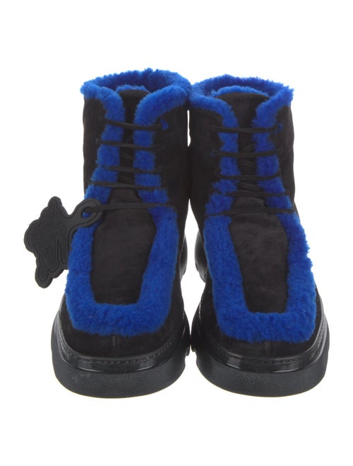 Burberry Suede Fur Trim Lace-Up Boots