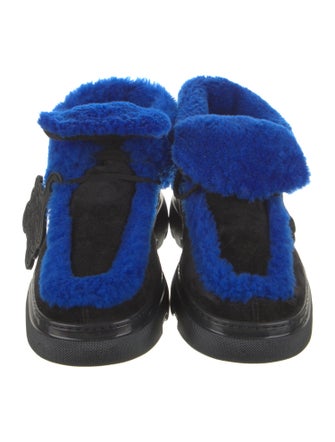 Burberry Suede Fur Trim Lace-Up Boots