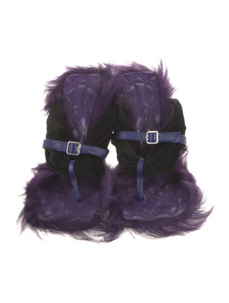 Burberry Velvet Leather Trim Embellishment Slides