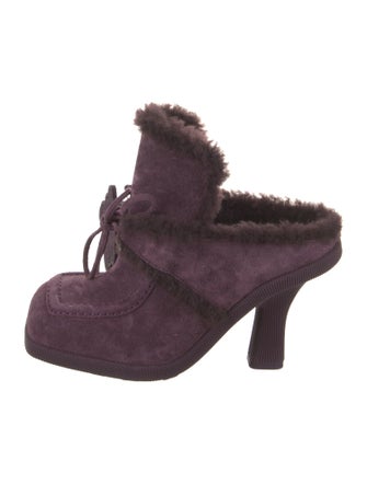 Burberry Suede Fur Trim Mules