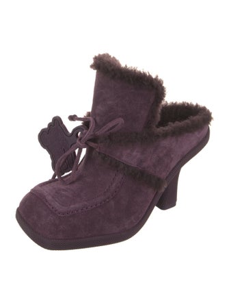 Burberry Suede Fur Trim Mules