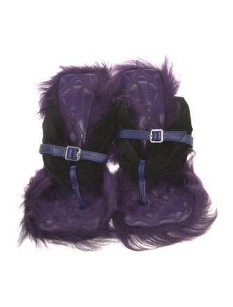 Burberry Velvet Leather Trim Embellishment Slides