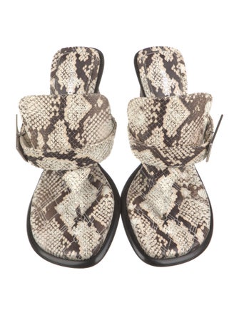 Burberry Embossed Leather Animal Print Flip Flops
