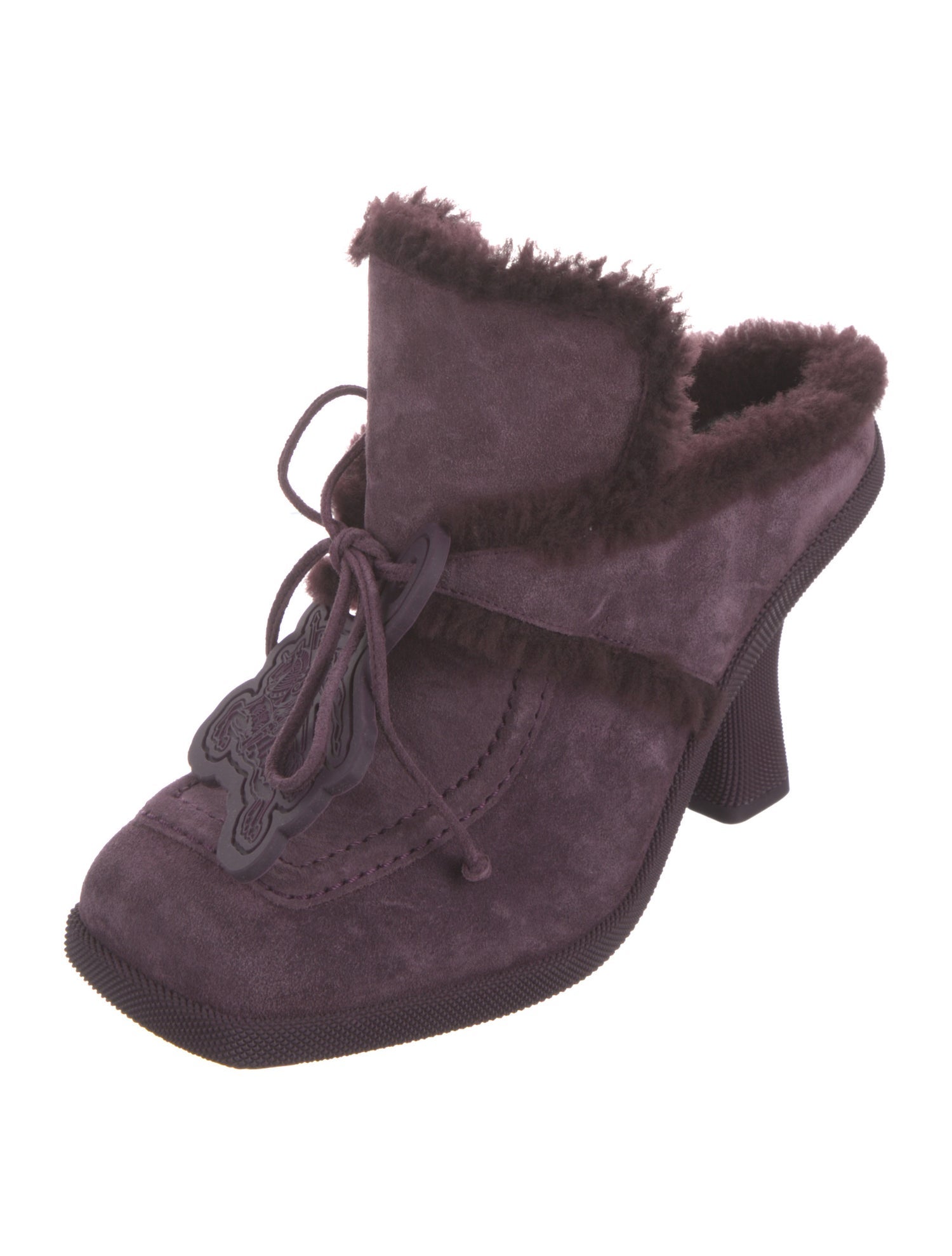 Burberry Suede Fur Trim Mules