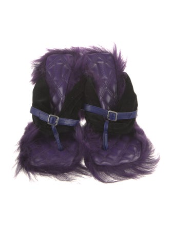 Burberry Velvet Leather Trim Embellishment Slides