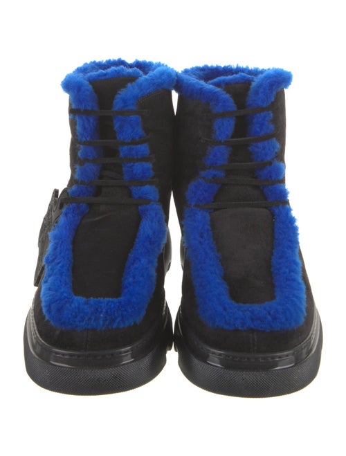 Burberry Suede Fur Trim Lace-Up Boots