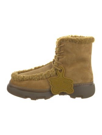 Burberry Suede Fur Trim Lace-Up Boots