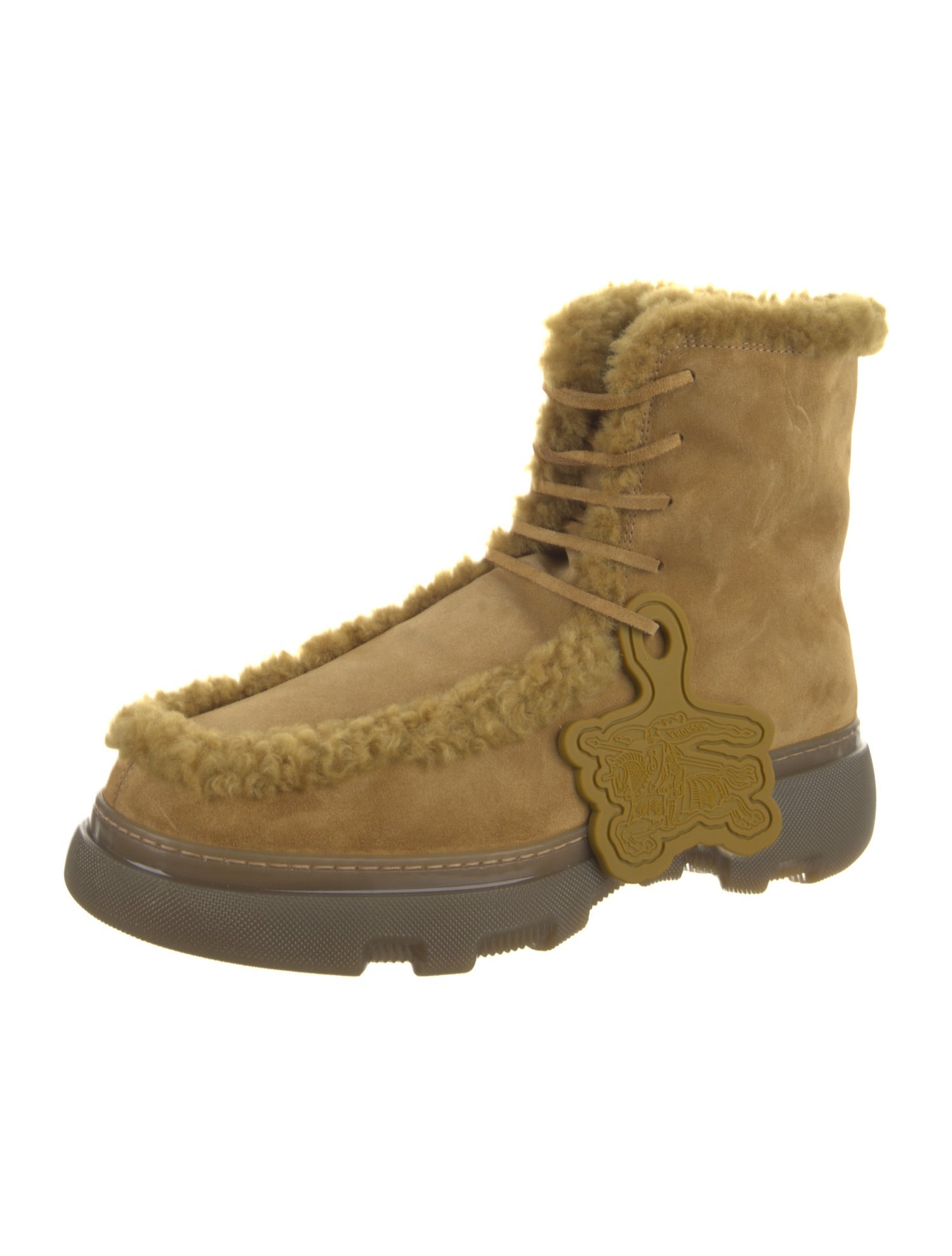 Burberry Suede Fur Trim Lace-Up Boots
