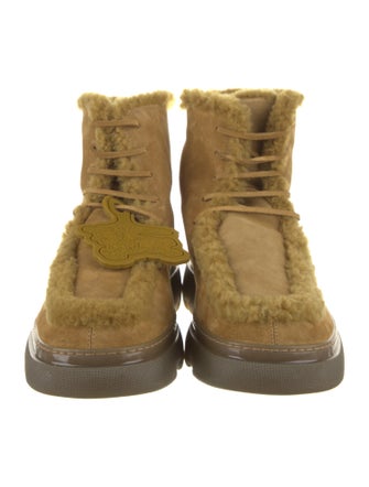 Burberry Suede Fur Trim Lace-Up Boots