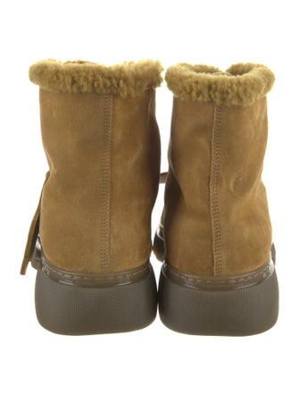 Burberry Suede Fur Trim Lace-Up Boots