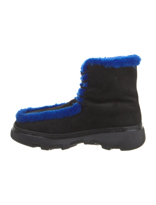Burberry Suede Faux Fur Trim Lace-Up Boots