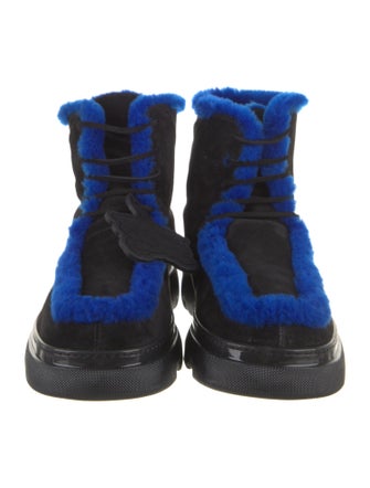 Burberry Suede Faux Fur Trim Lace-Up Boots