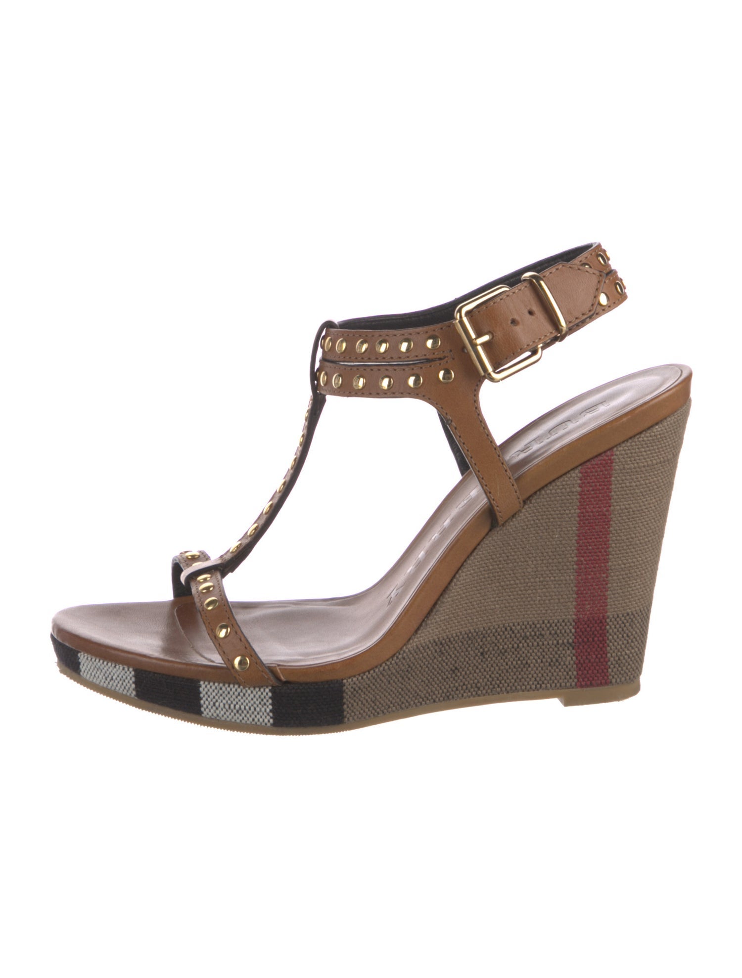 Burberry House Check Pattern Leather T-Strap Pumps