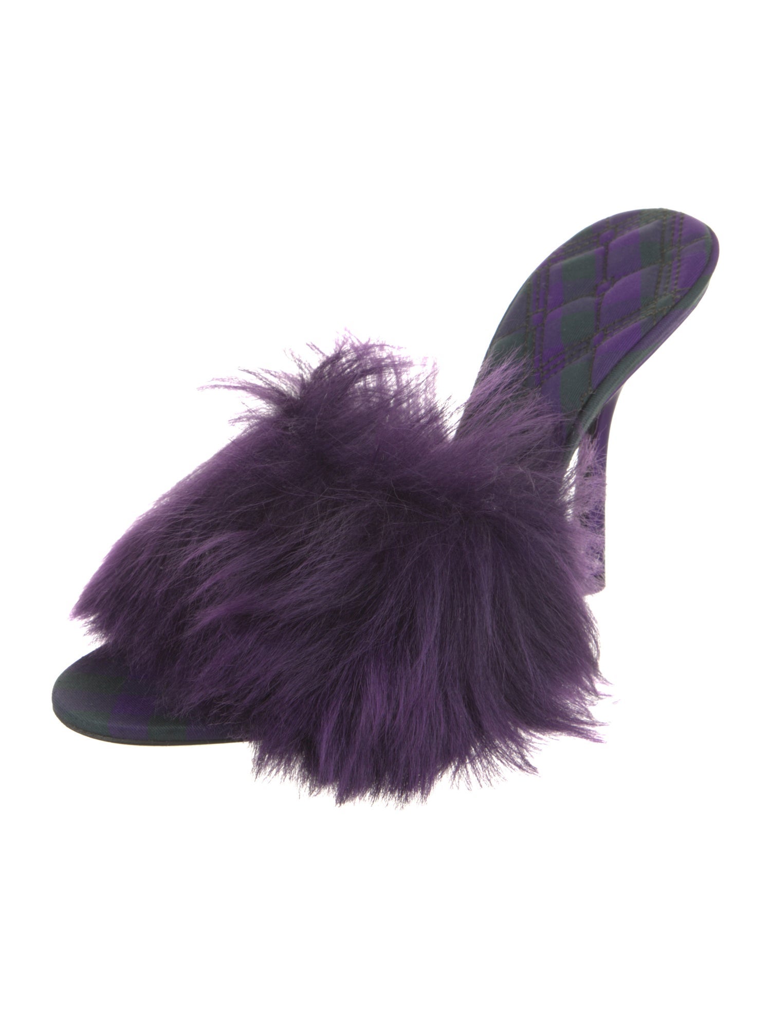 Burberry Fur Leather Trim Embellishment Slides