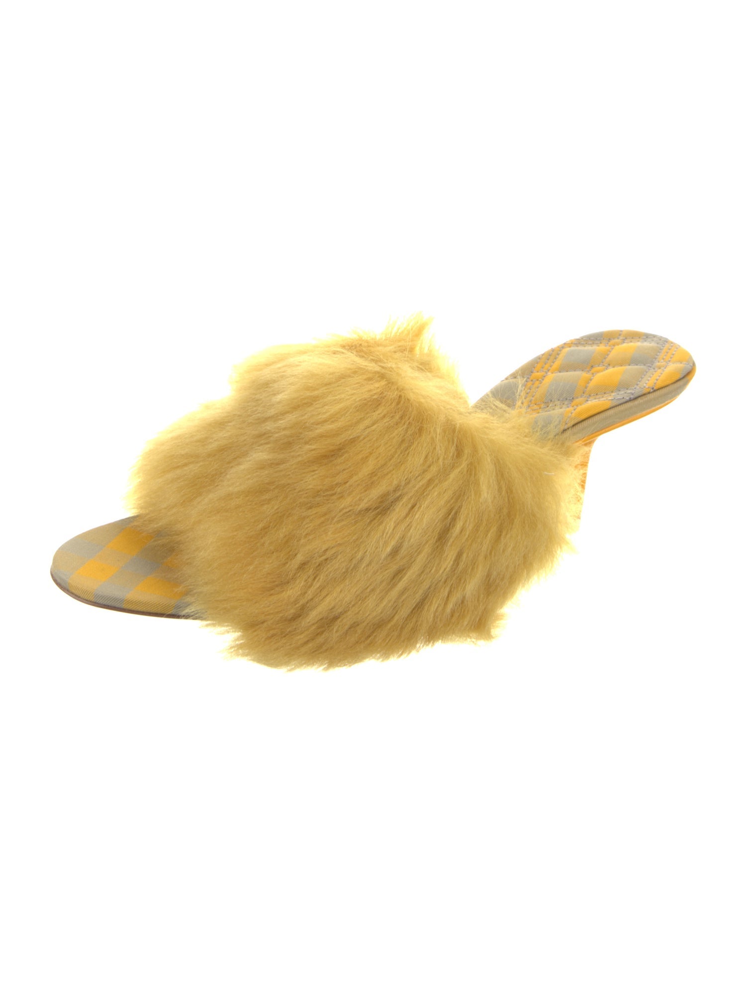 Burberry Fur Leather Trim Embellishment Slides