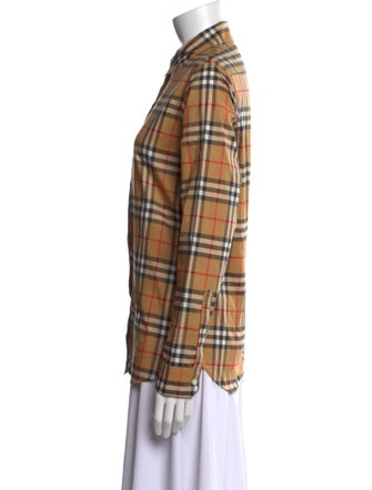 Burberry Plaid Print Long Sleeve Button-Up Top